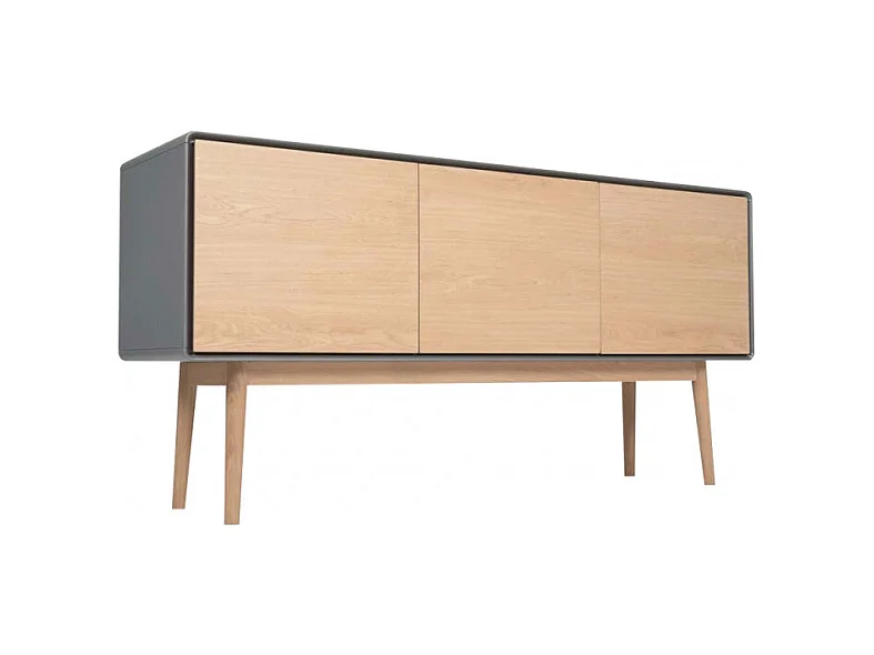 Buffet décor bois de chêne et gris pieds chêne massif - FLIT 3509