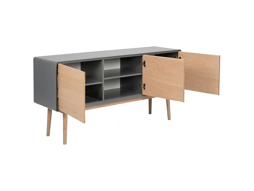 Buffet décor bois de chêne et gris pieds chêne massif - FLIT 3509