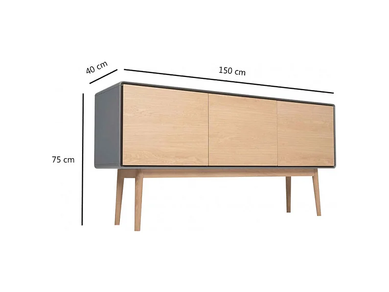 Buffet décor bois de chêne et gris pieds chêne massif - FLIT 3509