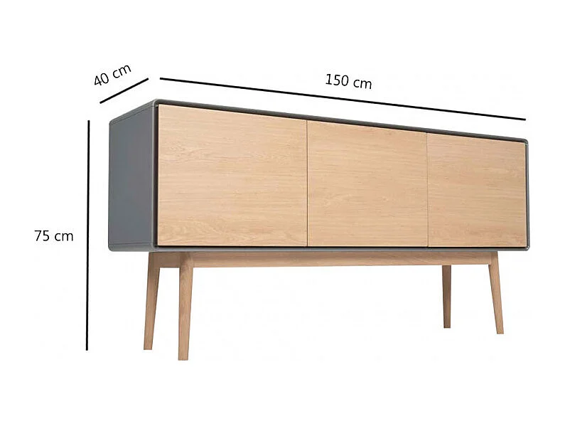 Buffet décor bois de chêne et gris pieds chêne massif - FLIT 3509