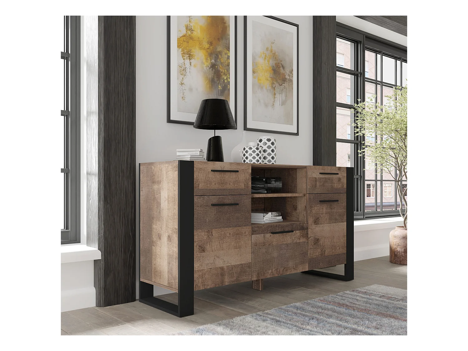 Credenza NUKA C 155 cm rovere grana su piedini