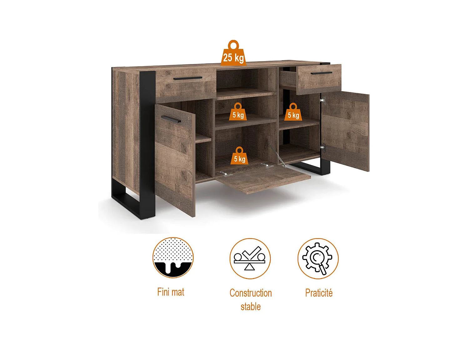 Credenza NUKA C 155 cm rovere grana su piedini