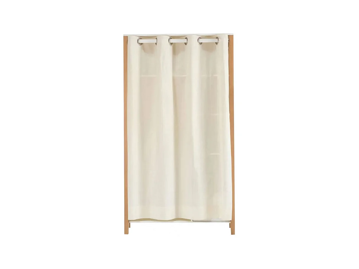 Penderie multi rangement en bois et blanc uni avec rideau - TOM 0322