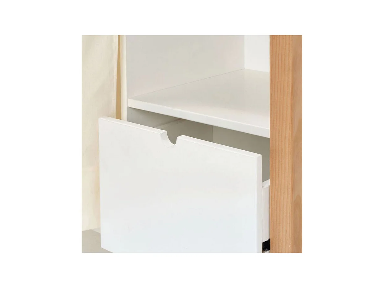 Penderie multi rangement en bois et blanc uni avec rideau - TOM 0322