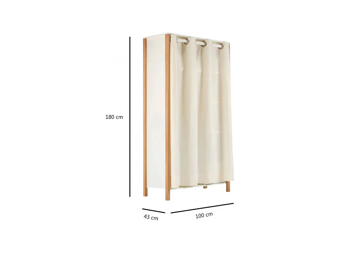 Penderie multi rangement en bois et blanc uni avec rideau - TOM 0322