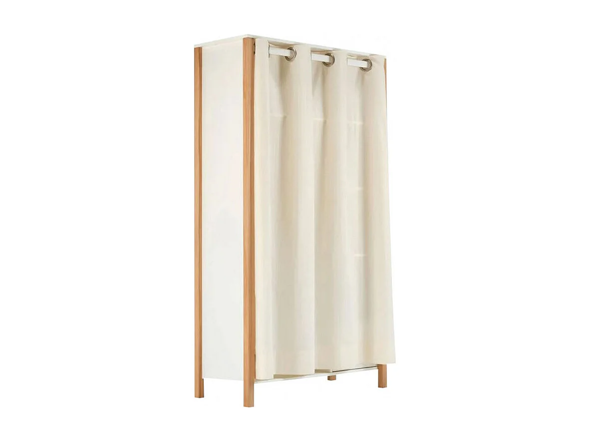 Penderie multi rangement en bois et blanc uni avec rideau - TOM 0322