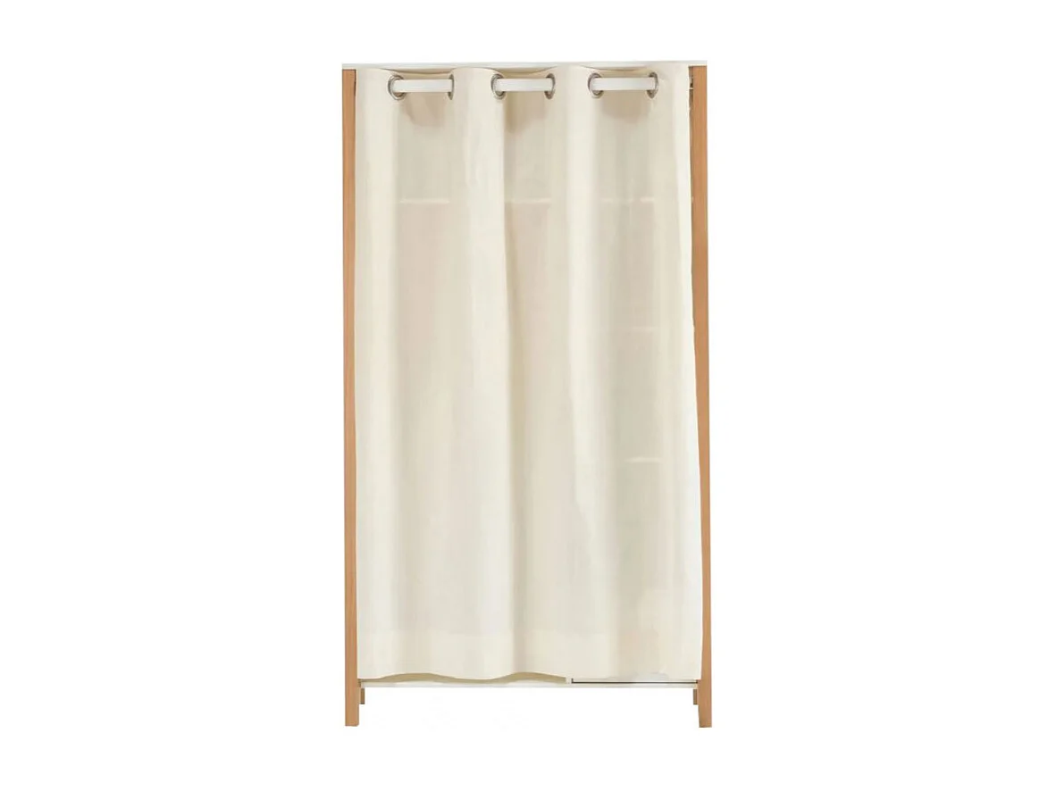 Penderie multi rangement en bois et blanc uni avec rideau - TOM 0322