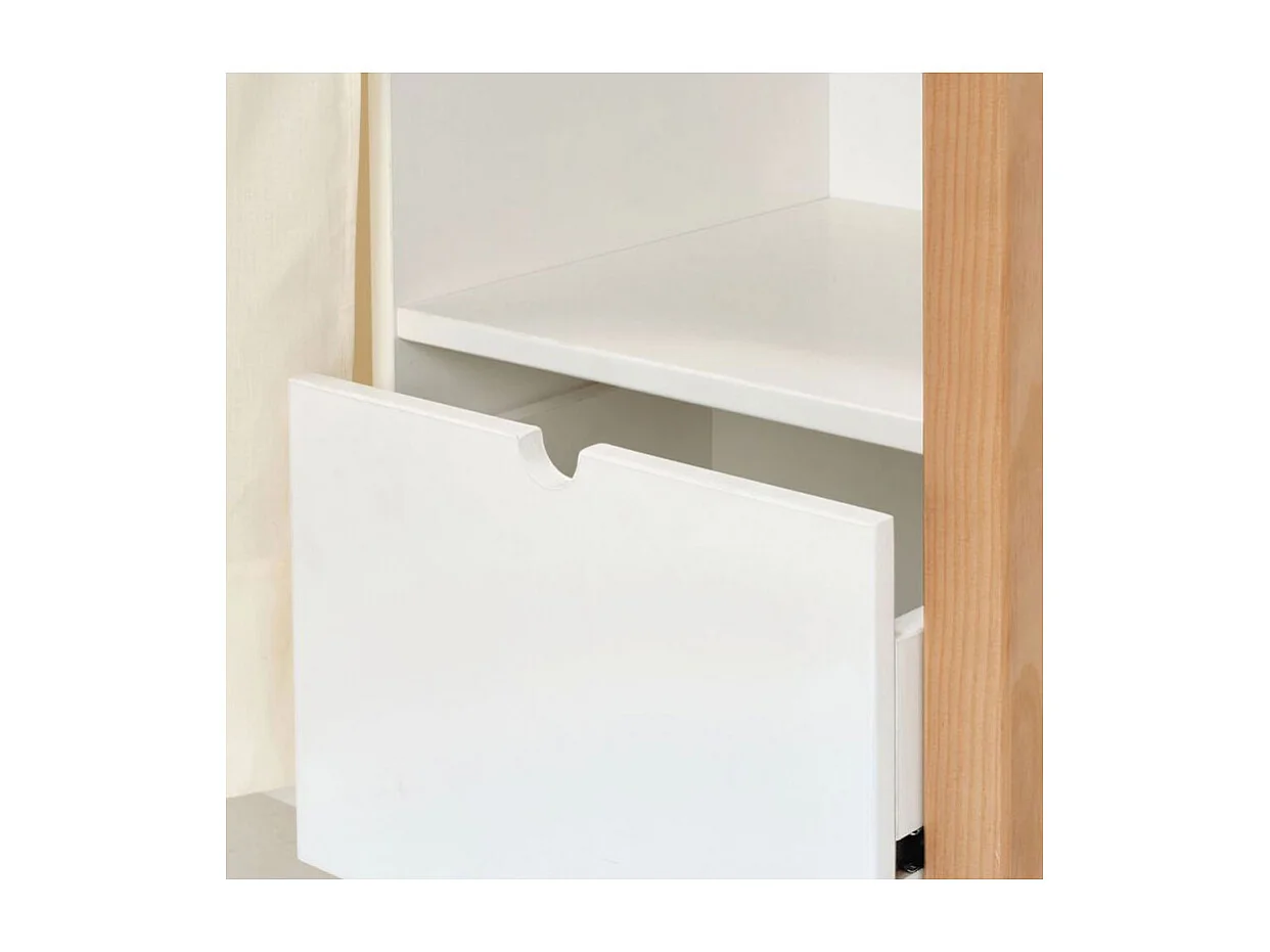 Penderie multi rangement en bois et blanc uni avec rideau - TOM 0322