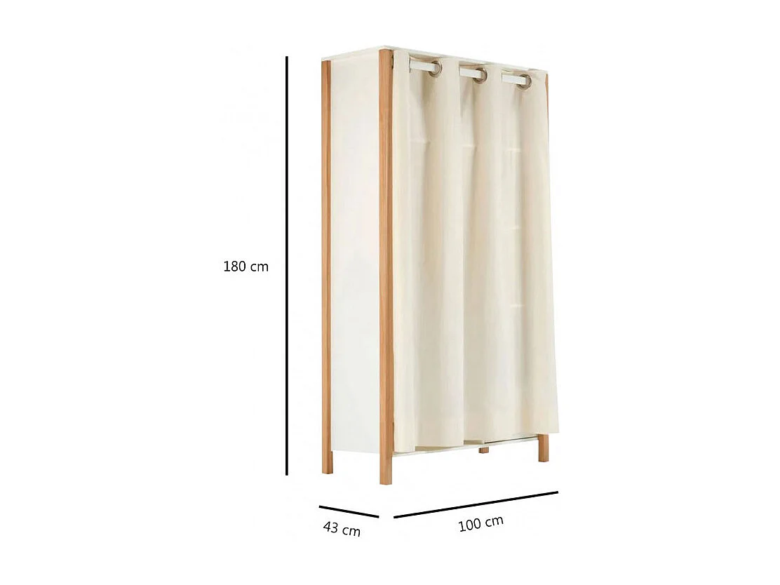 Penderie multi rangement en bois et blanc uni avec rideau - TOM 0322