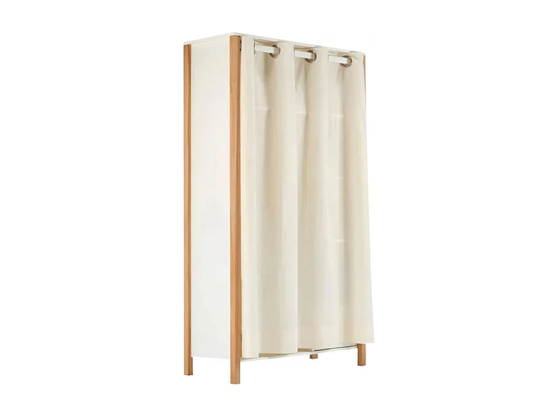 Penderie multi rangement en bois et blanc uni avec rideau - TOM 0322