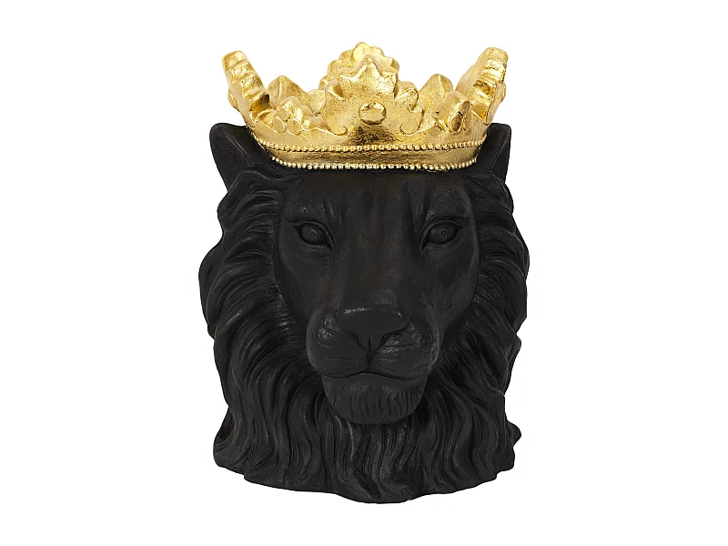 Cache Pot Lion Noir Couronne Doree D16cm Noir