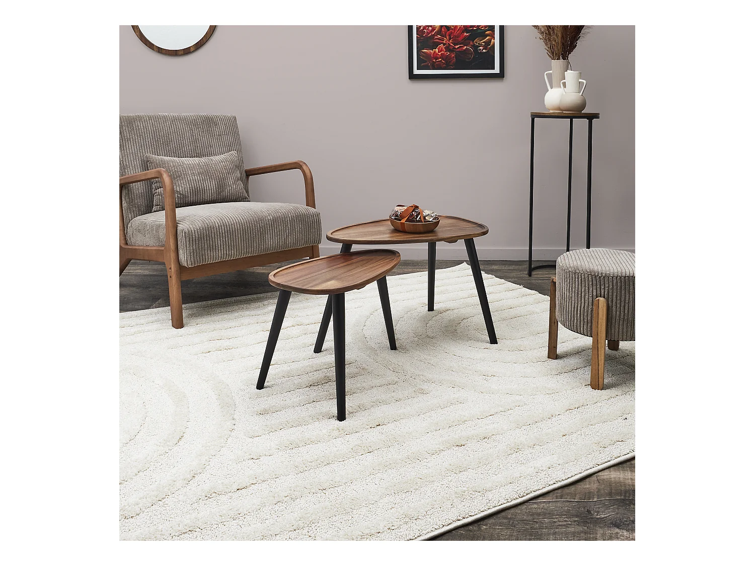 Table Gigogne Galet X2 Noir, Marron