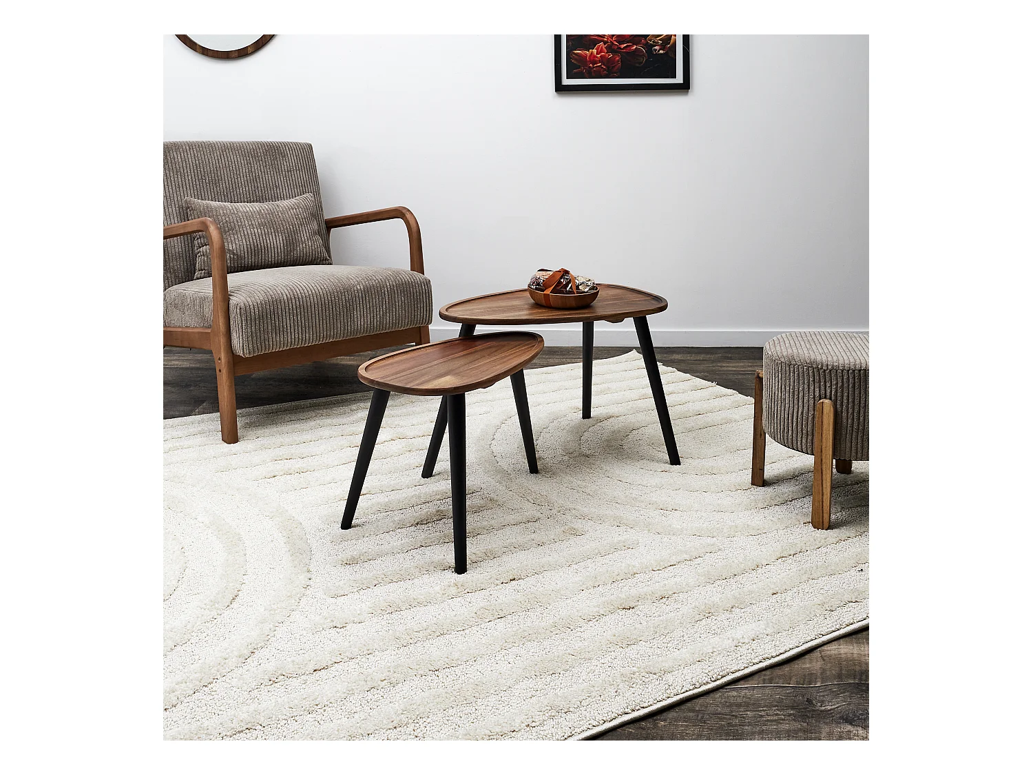 Table Gigogne Galet X2 Noir, Marron