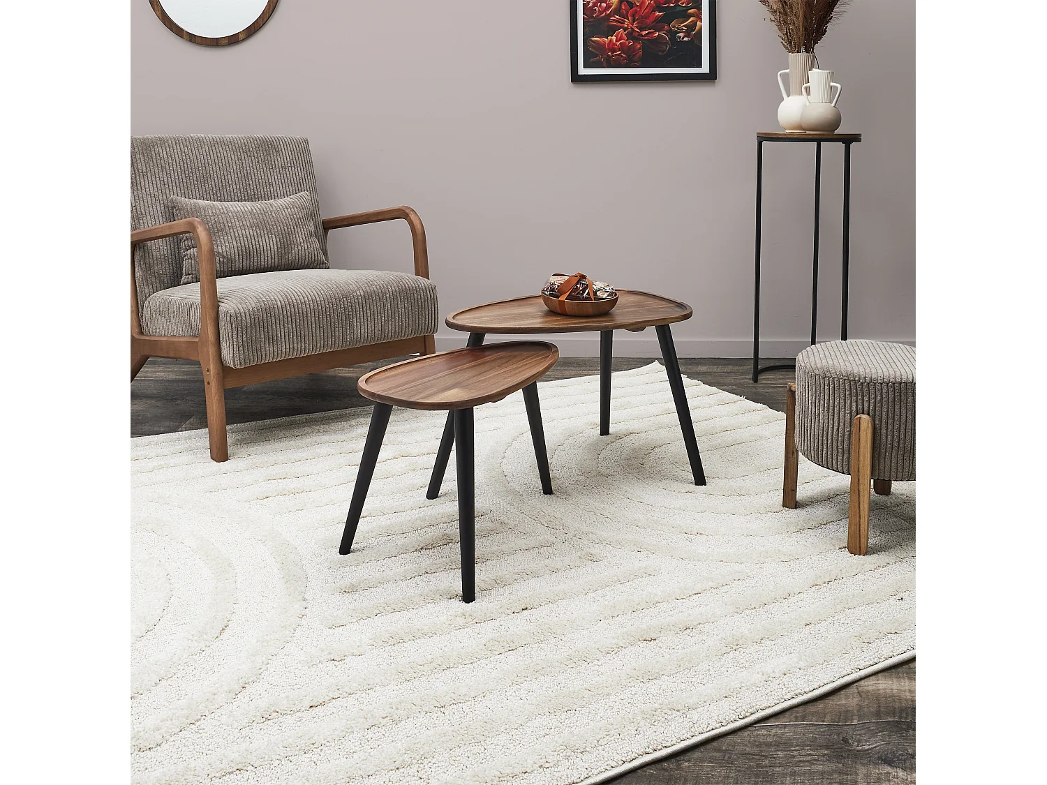 Table Gigogne Galet X2 Noir, Marron