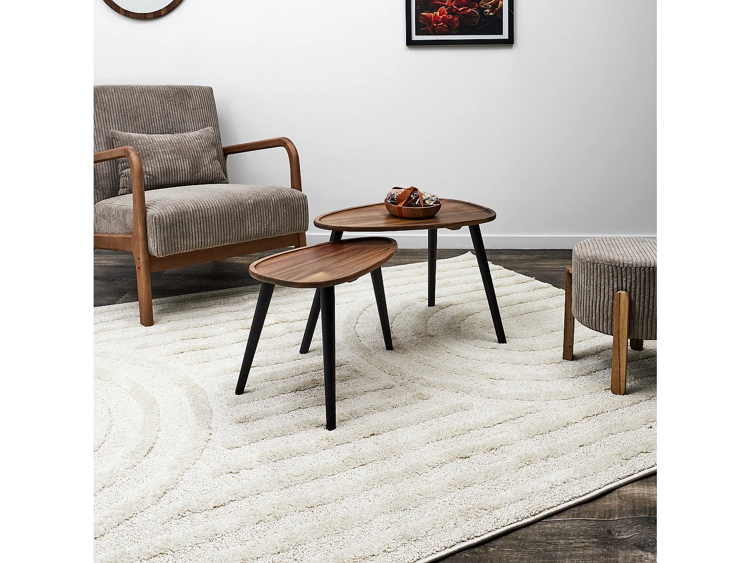 Table Gigogne Galet X2 Noir, Marron