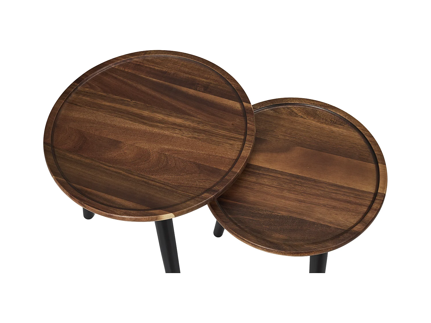 Table Gigogne Rond Acacia X2 Noir, Marron
