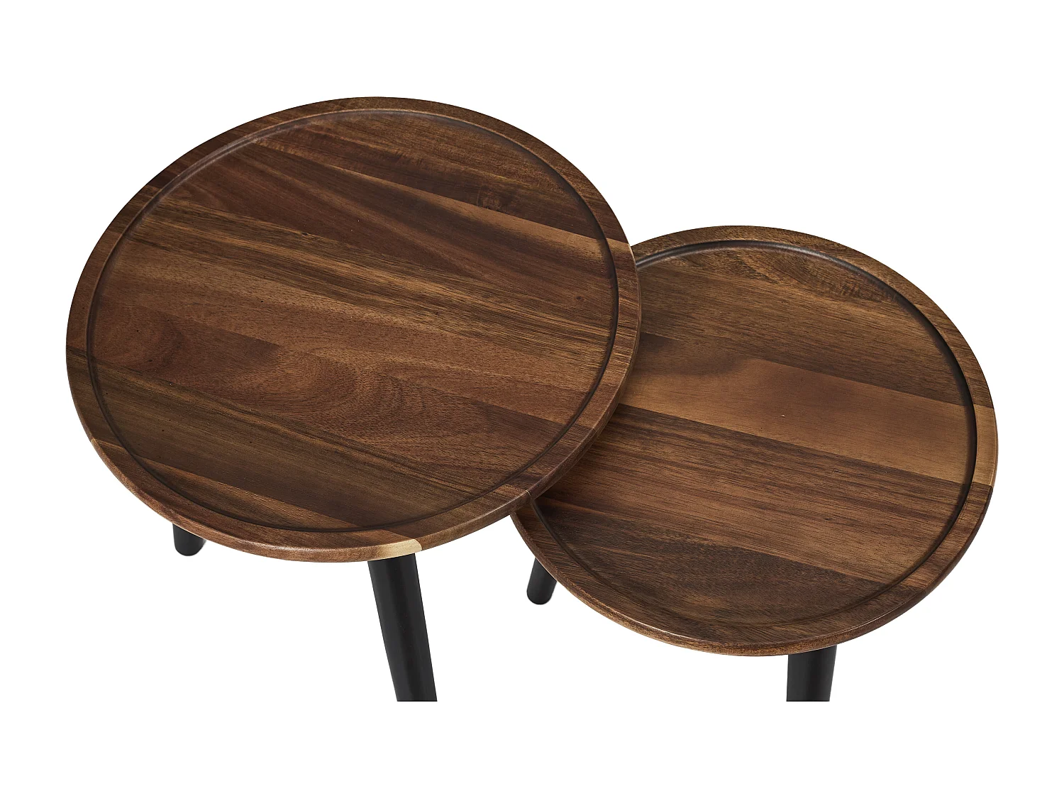 Table Gigogne Rond Acacia X2 Noir, Marron