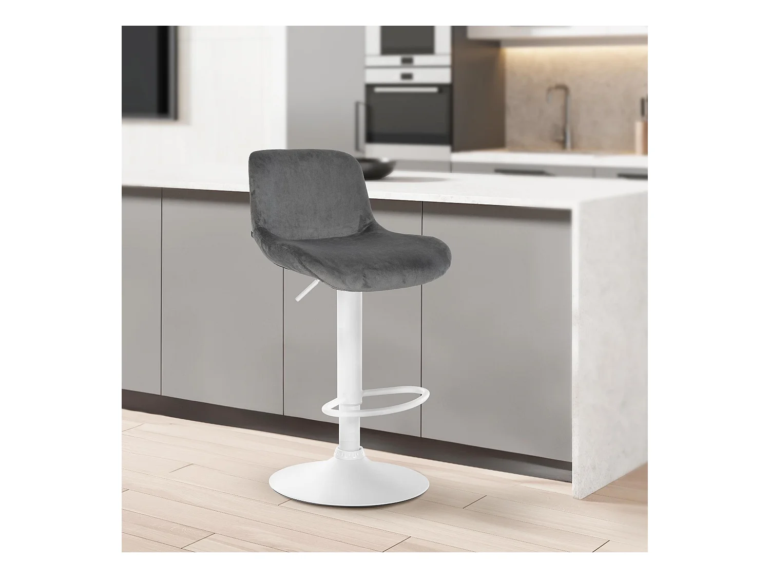 Lot de 2  Tabouret de bar - Velours - Gris foncé - Solon