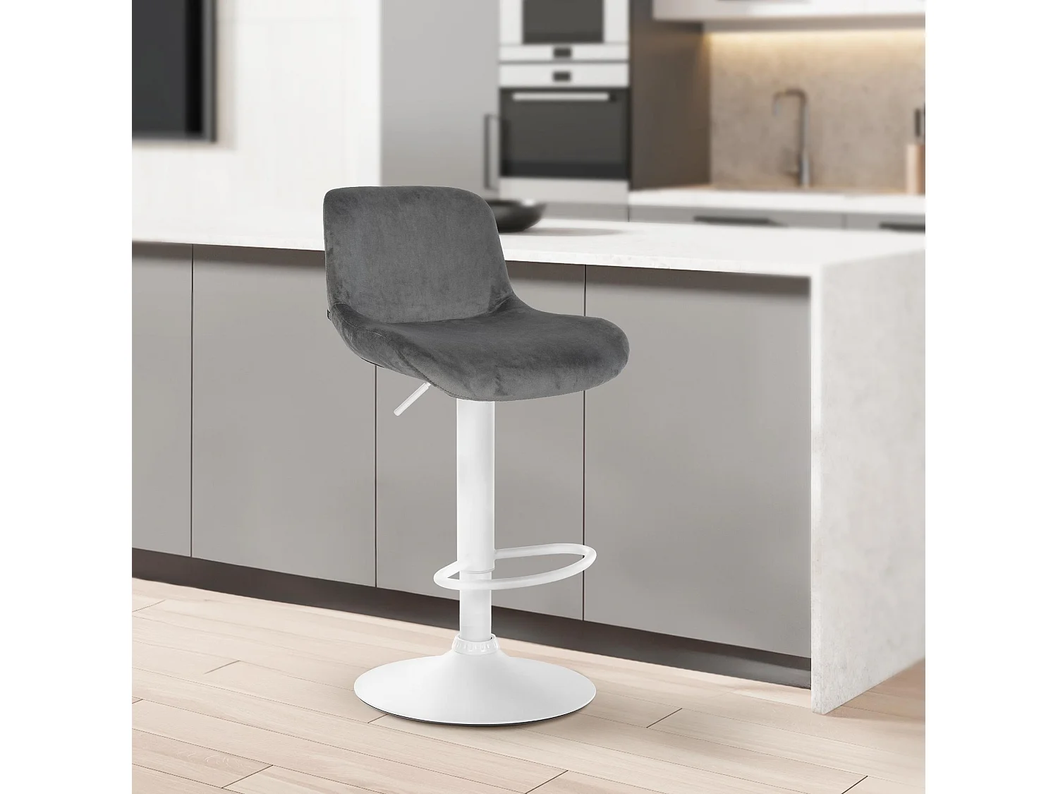 Lot de 2  Tabouret de bar - Velours - Gris foncé - Solon