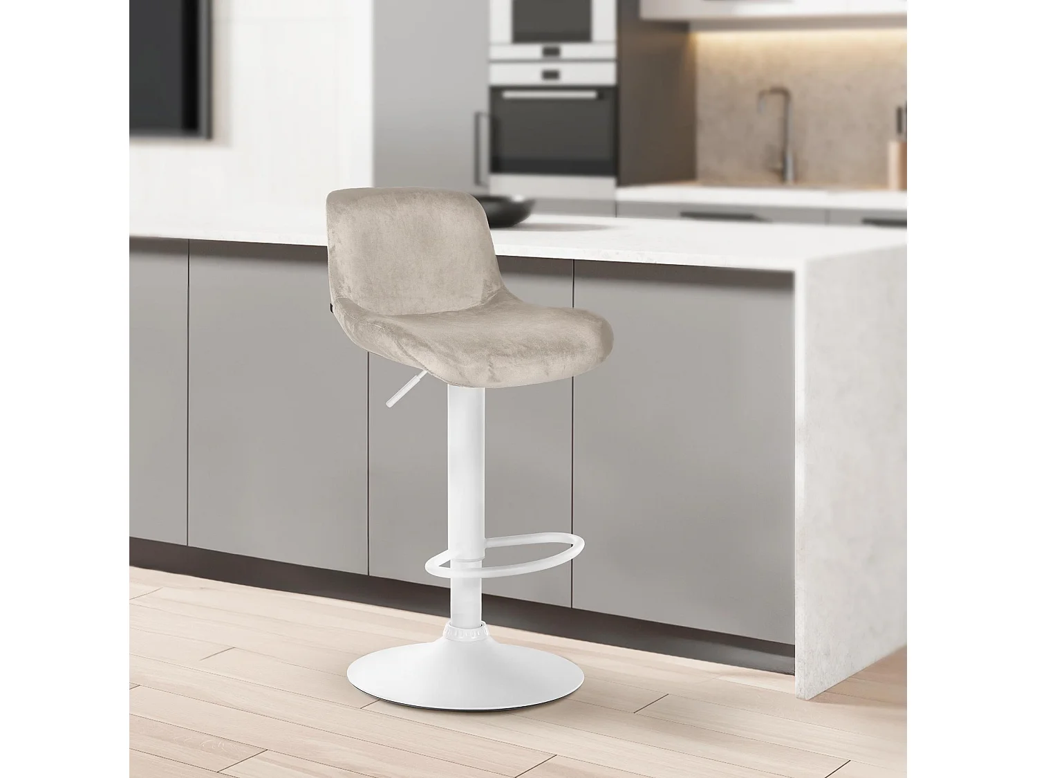 Lot de 2  Tabouret de bar - Velours - Crème - Solon
