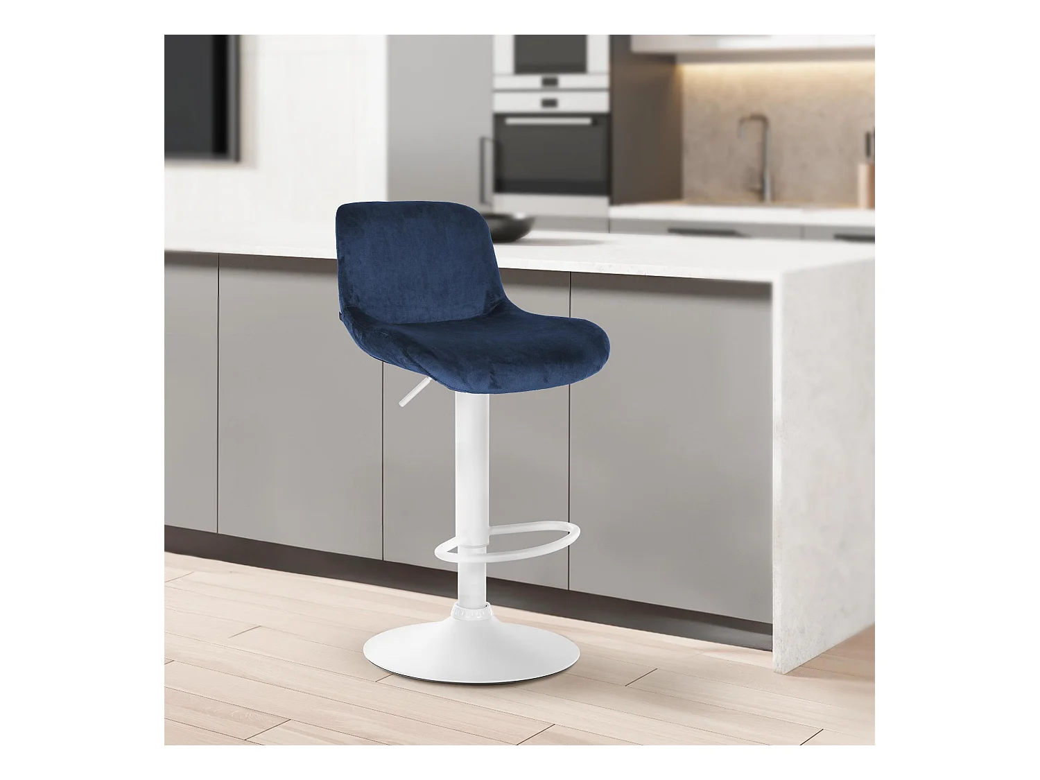 Lot de 2  Tabouret de bar - Velours - Bleu - Solon