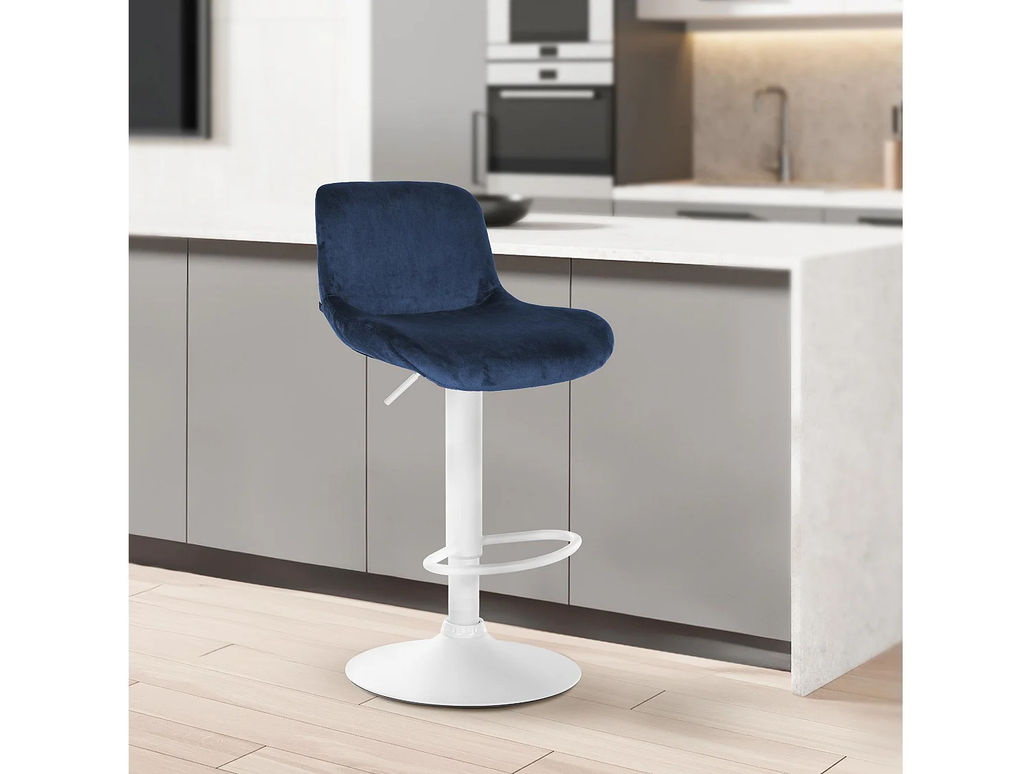 Lot de 2  Tabouret de bar - Velours - Bleu - Solon