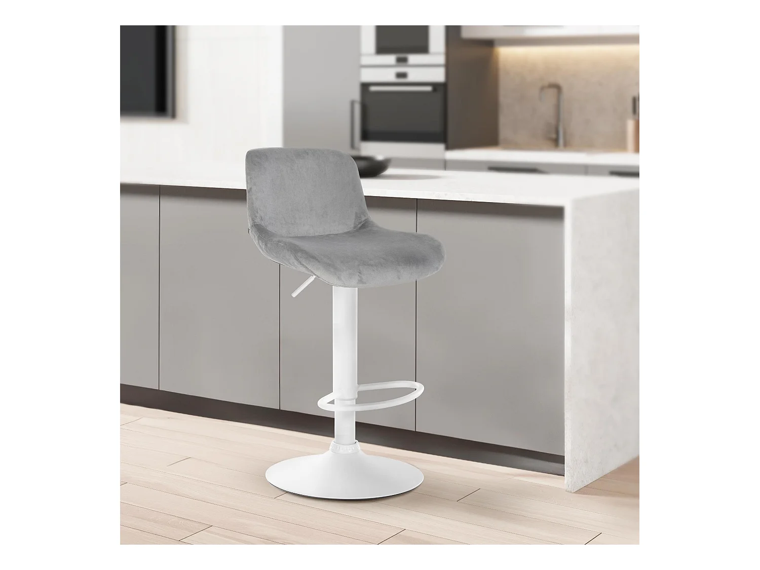 Lot de 2  Tabouret de bar - Velours - Gris - Solon