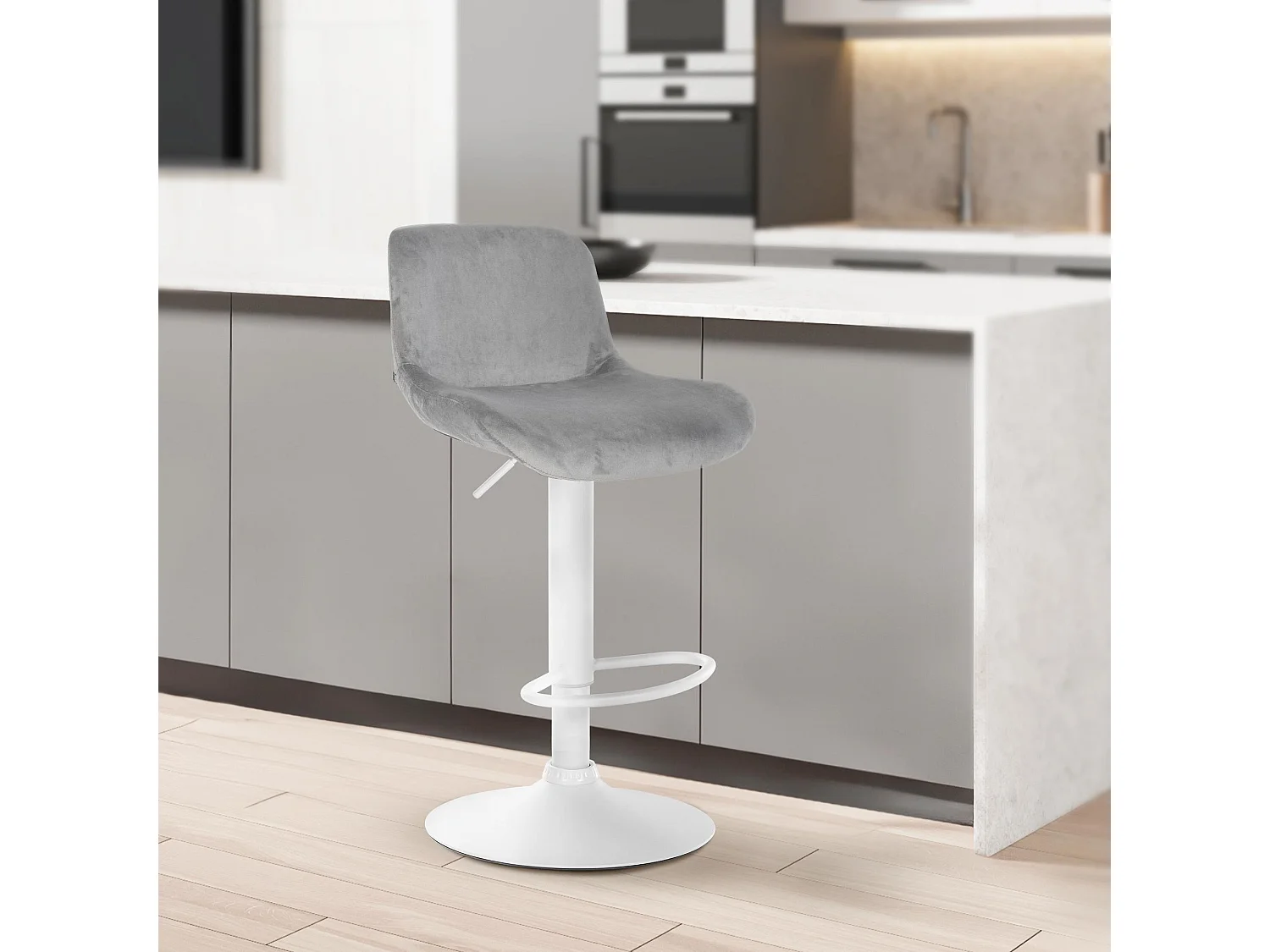 Lot de 2  Tabouret de bar - Velours - Gris - Solon