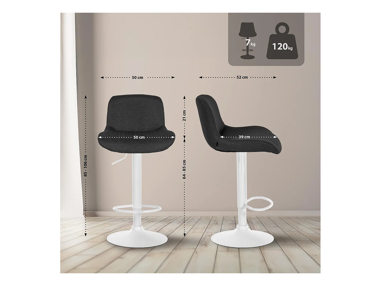 Lot de 2  Tabouret de bar - Velours - Noir - Solon