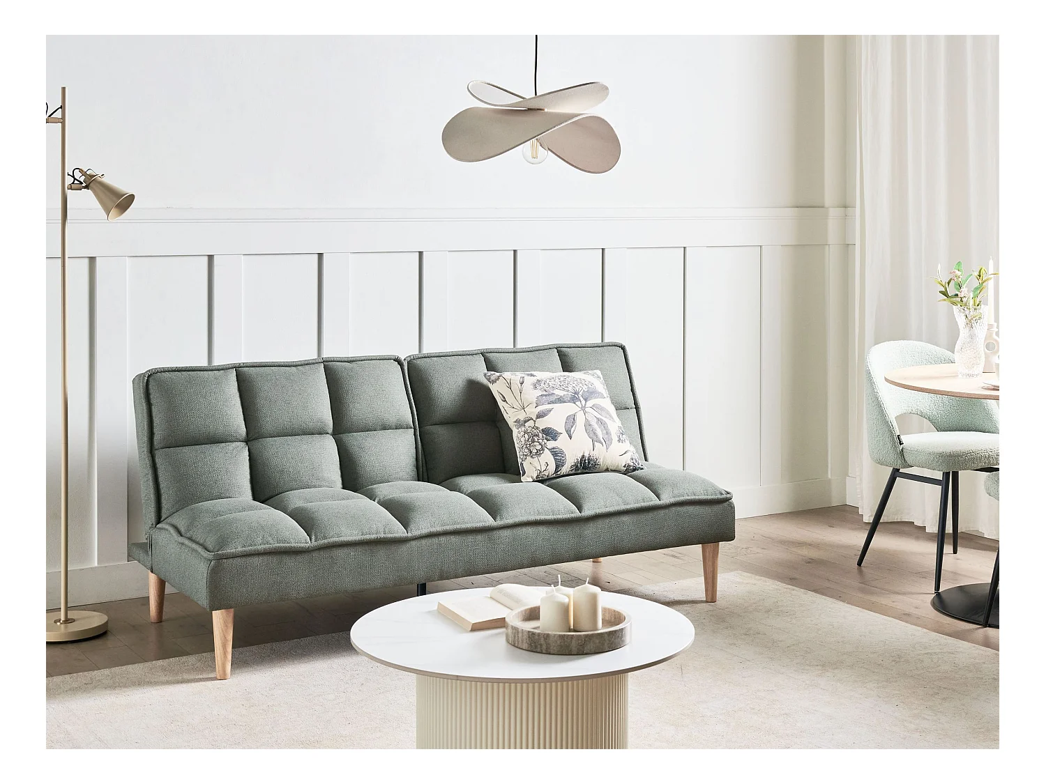 3-Sitzer Schlafsofa Stoffbezug hellgrün gesteppt Sofa mit Schlaffunktion Siljan