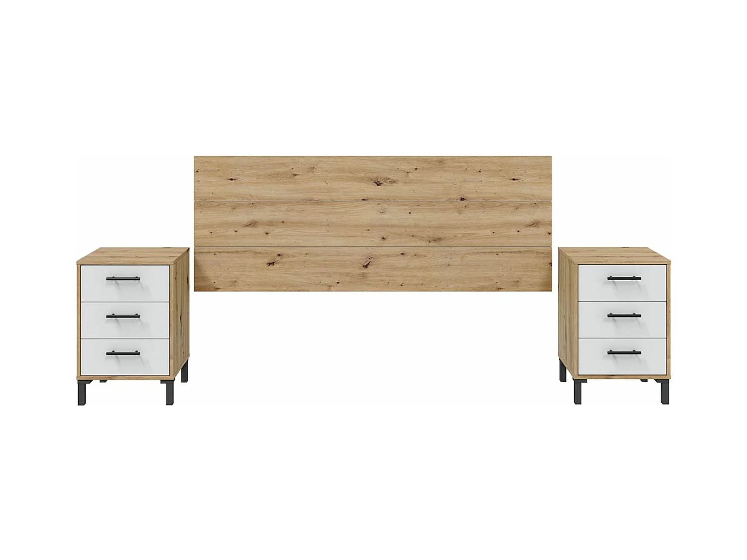 Ensemble de tête de lit + 2 tables de chevet coloris blanc artic, chêne nordique