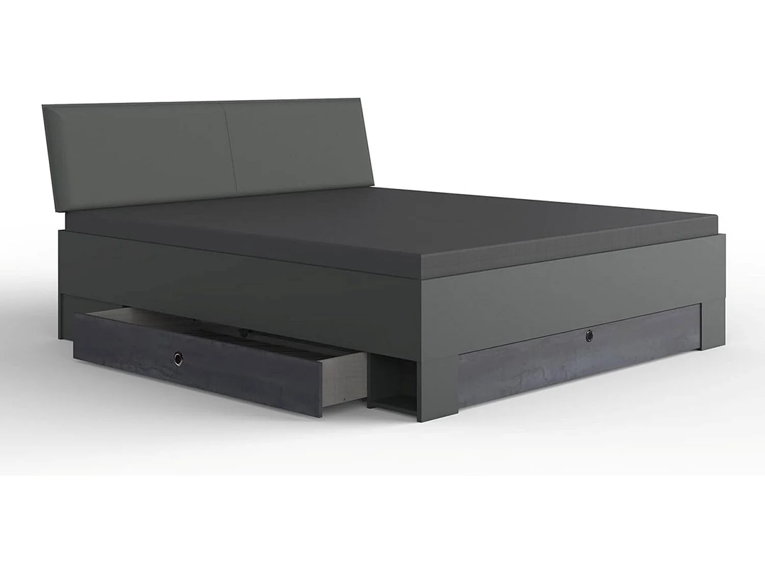 Lit adulte double 160x200 cm Queen Size coloris gris foncé - Longueur 169 x Profondeur 210 x Hauteur 96 cm