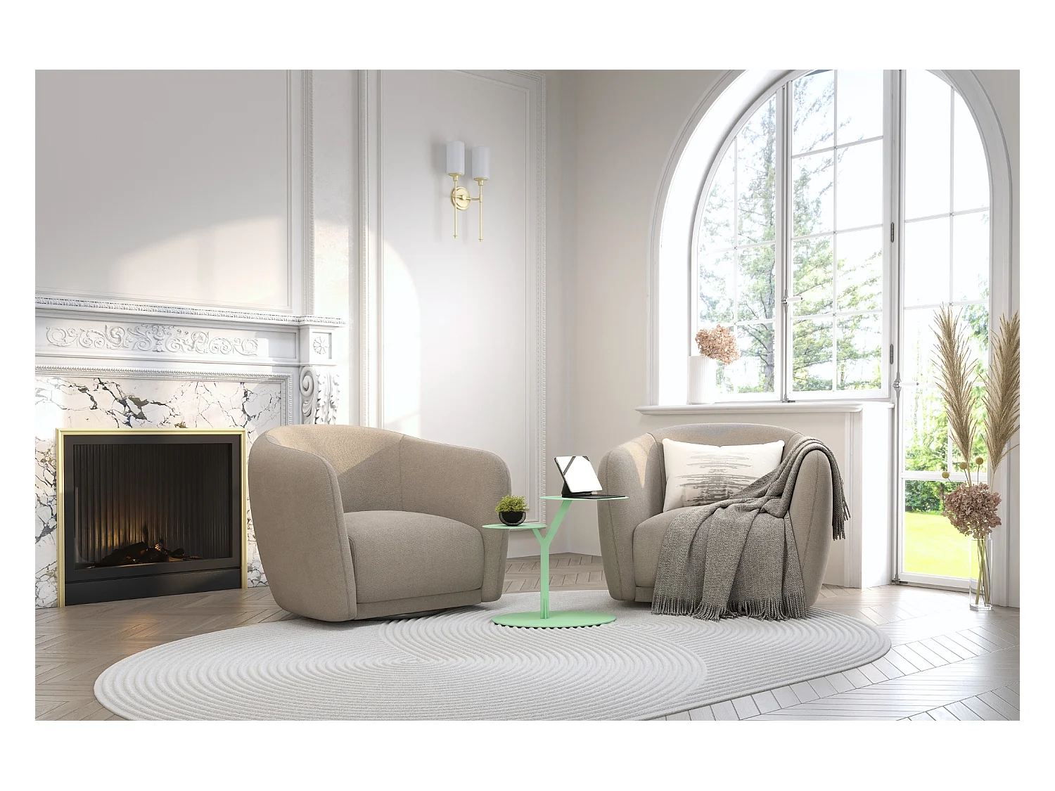 Stolik metalowy Kayani Iroko dwa blaty, kolor pudrowa zieleń