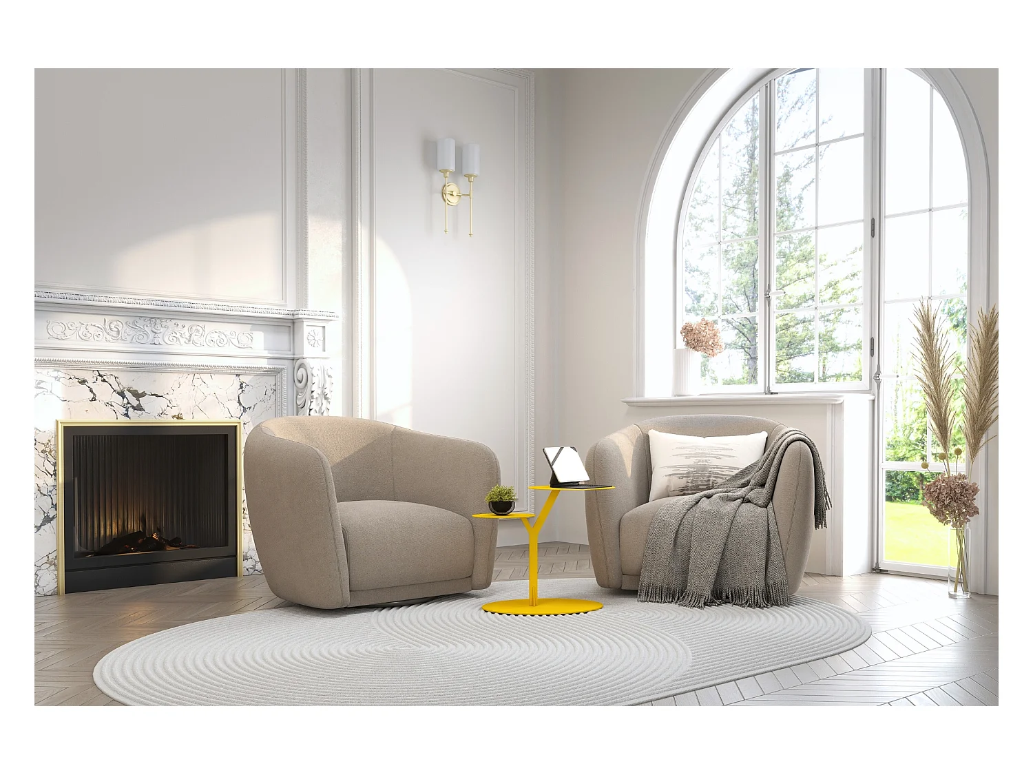 Stolik metalowy Kayani Iroko dwa blaty, kolor żółty