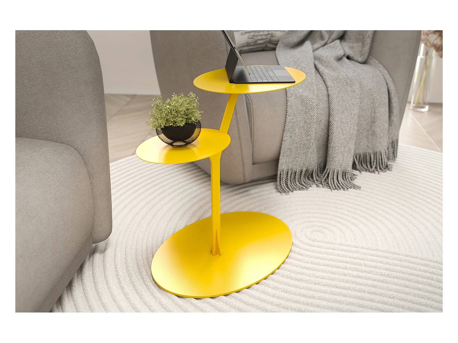 Stolik metalowy Kayani Iroko dwa blaty, kolor żółty