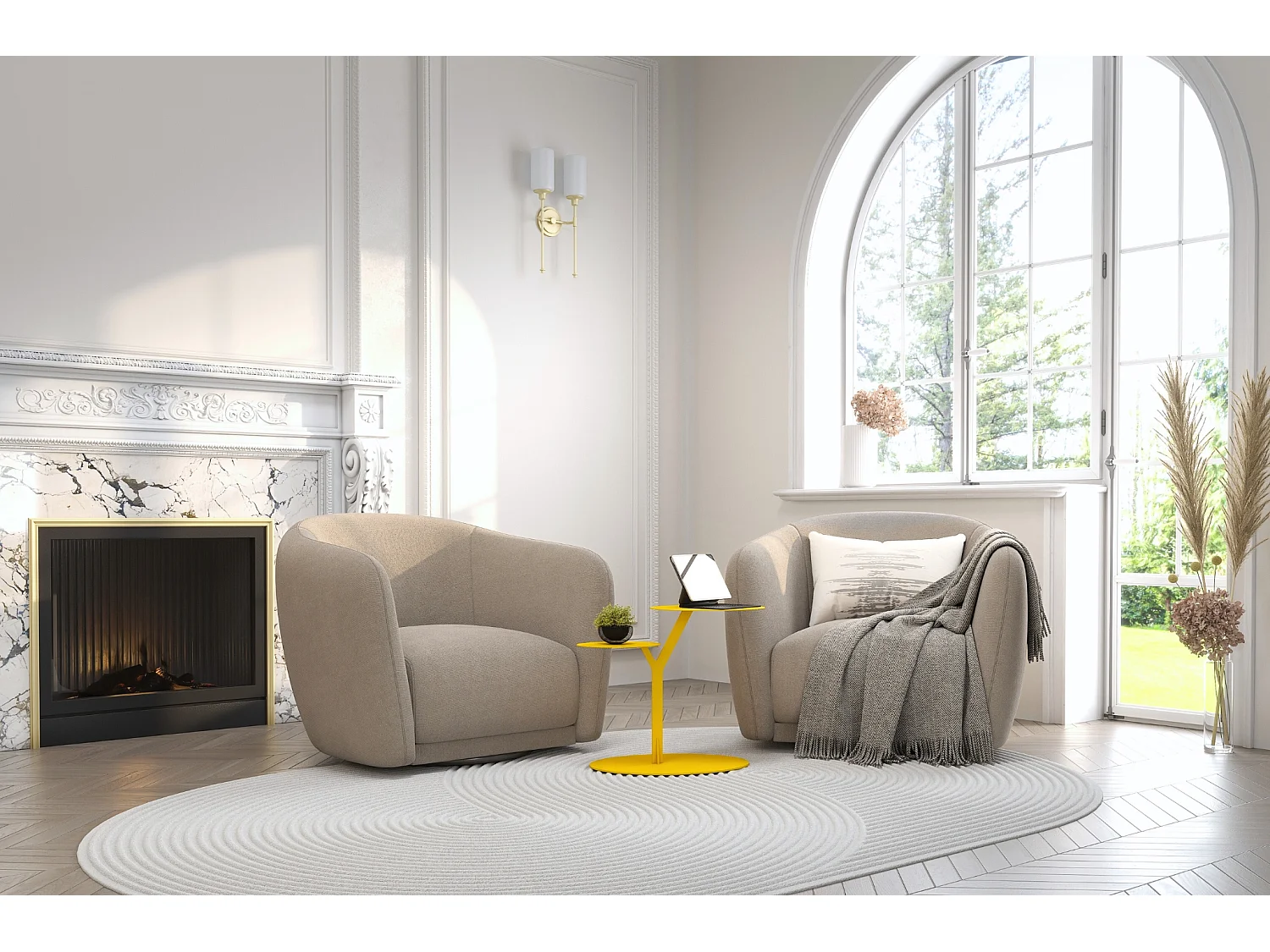 Stolik metalowy Kayani Iroko dwa blaty, kolor żółty