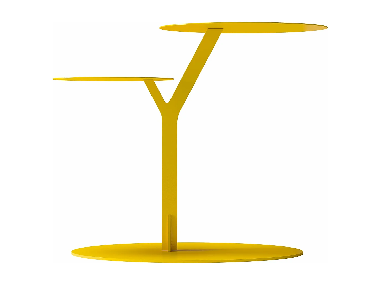 Beistelltisch Iroko mit 2 ablagen, metall, gelb