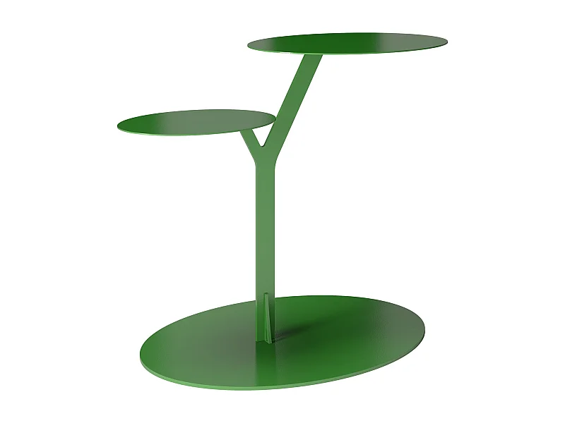 Stolik metalowy Kayani Iroko dwa blaty, kolor groszkowa zieleń