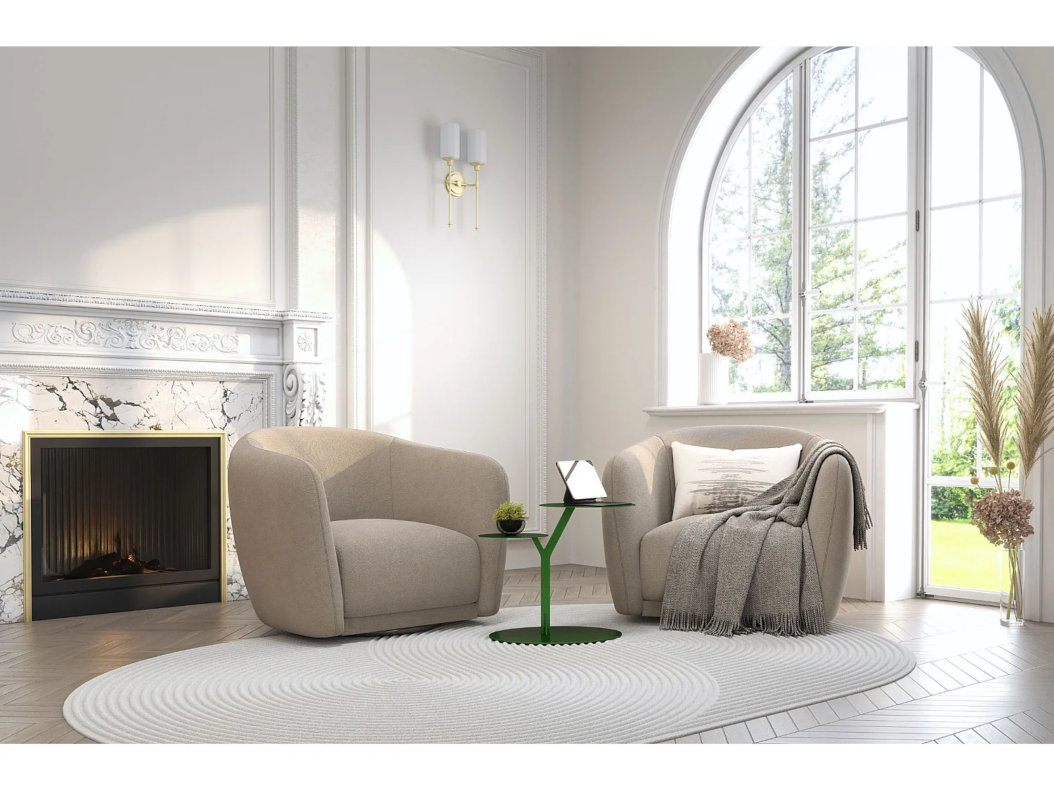 Beistelltisch Iroko mit 2 ablagen, metall, grün