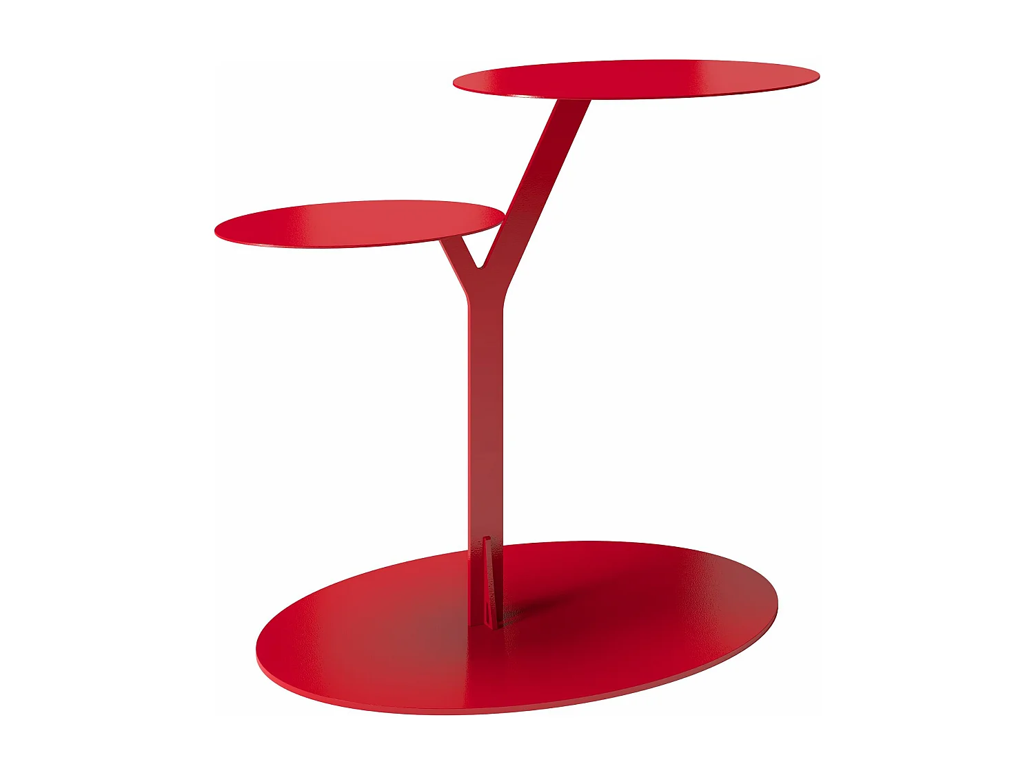 Beistelltisch Iroko mit 2 ablagen, metall, rot