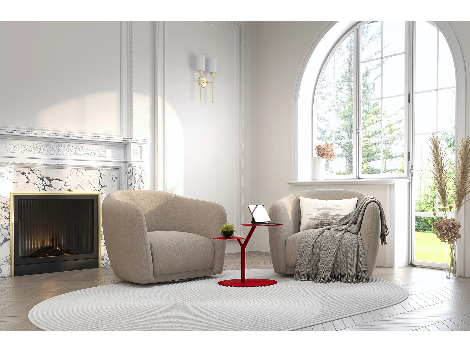 Beistelltisch Iroko mit 2 ablagen, metall, rot