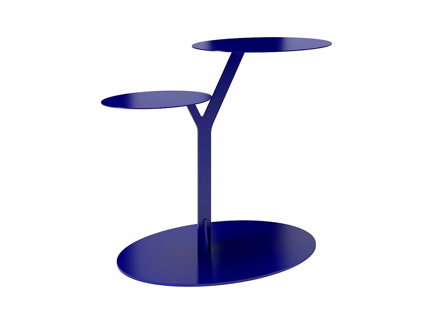 Stolik metalowy Kayani Iroko dwa blaty, kolor granat szlachetny