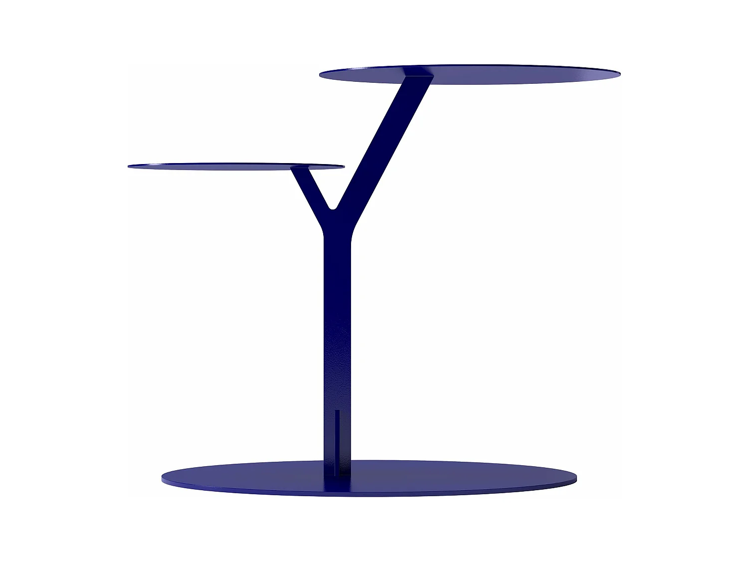 Stolik metalowy Kayani Iroko dwa blaty, kolor granat szlachetny