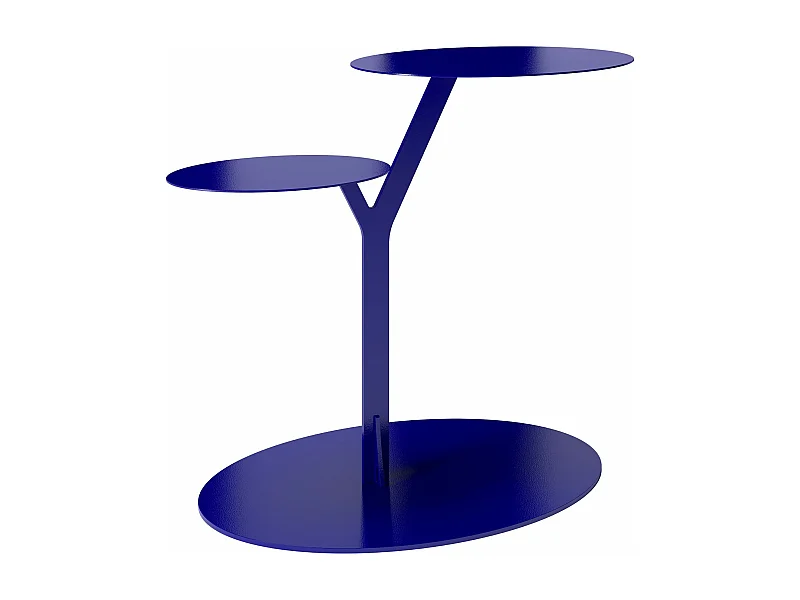 Beistelltisch Iroko mit 2 ablagen, metall, marineblau