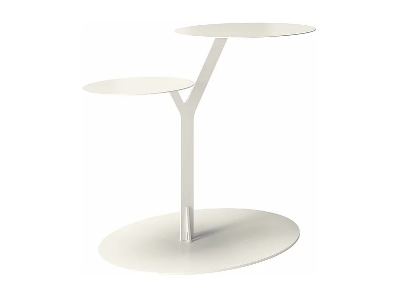 Beistelltisch Iroko mit 2 ablagen, metall, weiß