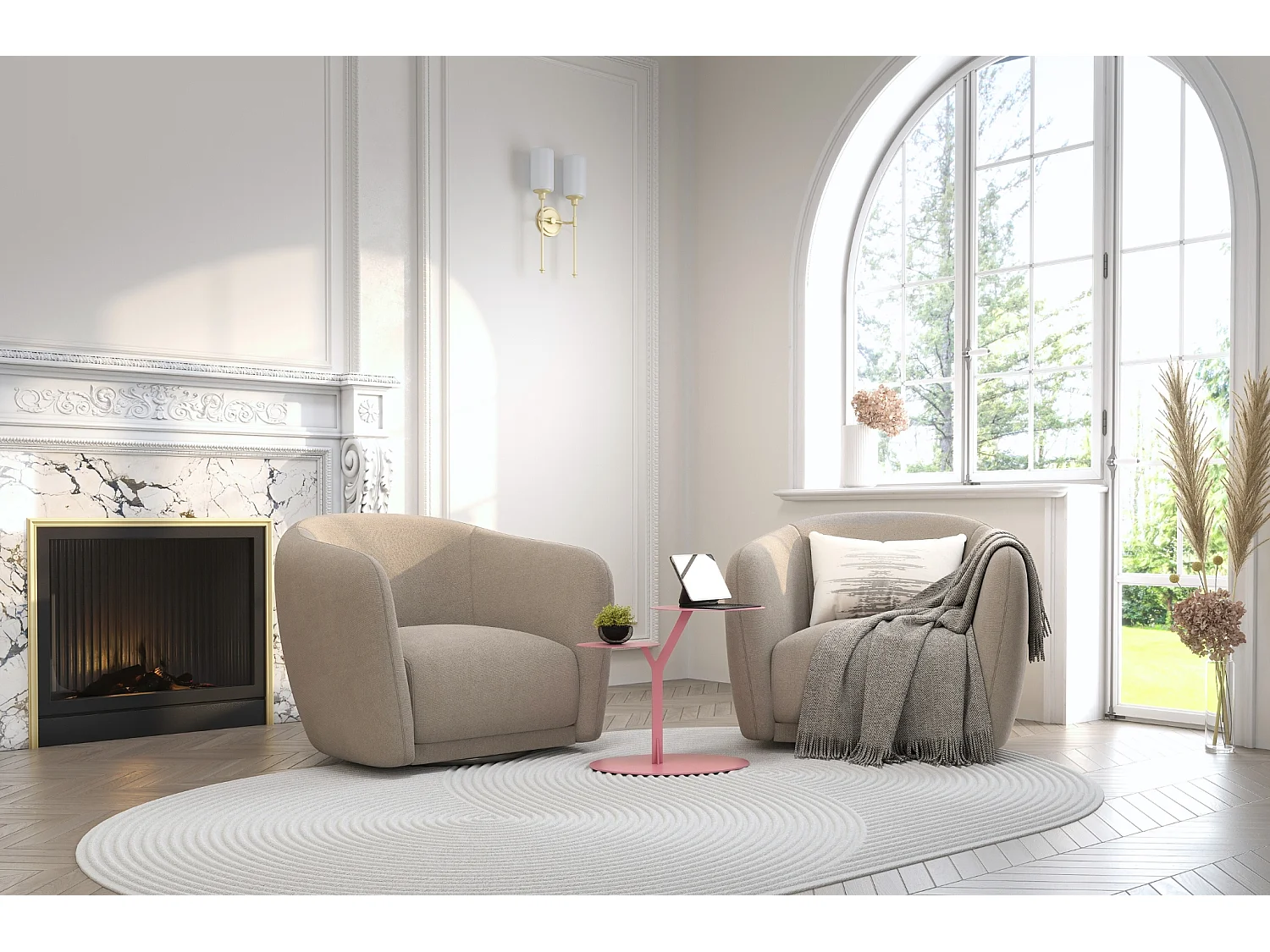 Stolik metalowy Kayani Iroko dwa blaty, kolor pudrowy róż