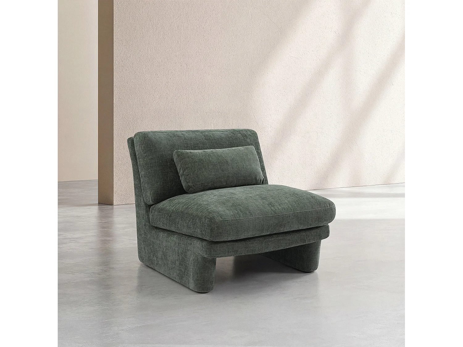 Fauteuil en tissu garni de plumes - Vert olive