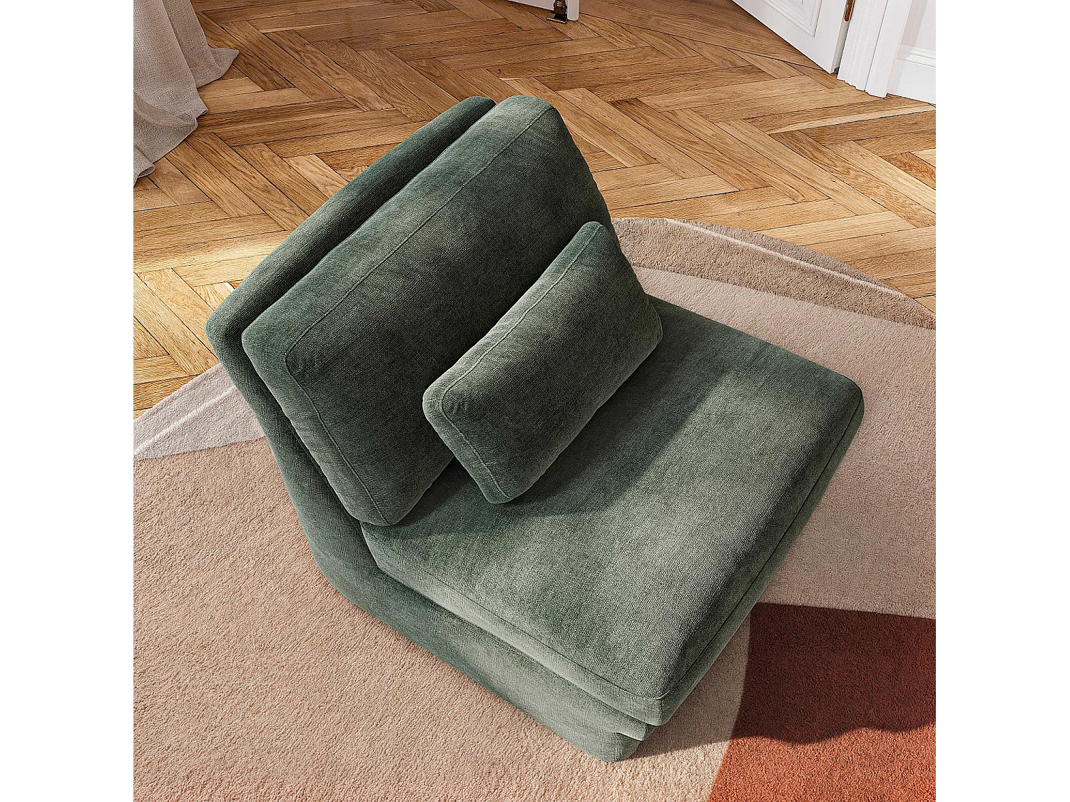 Fauteuil en tissu garni de plumes - Vert olive