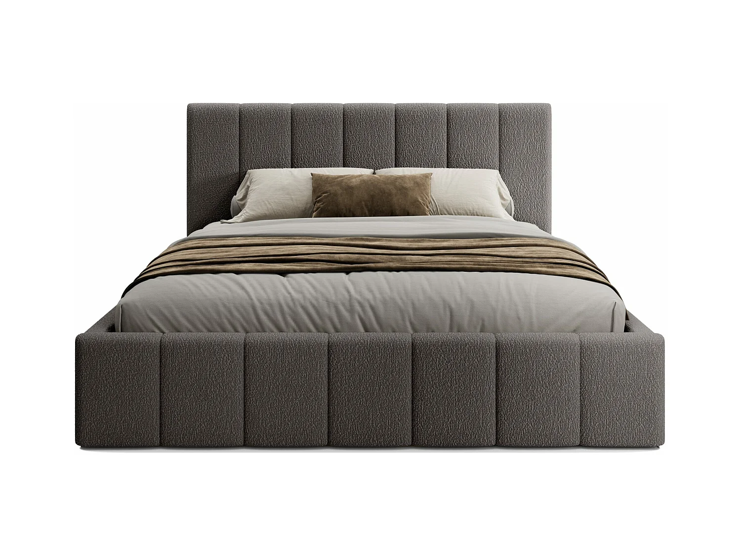 LIT TAPISSÉ avec coffre et matelas Slim Clennen 200x200 cm, gris (Anthology 18)