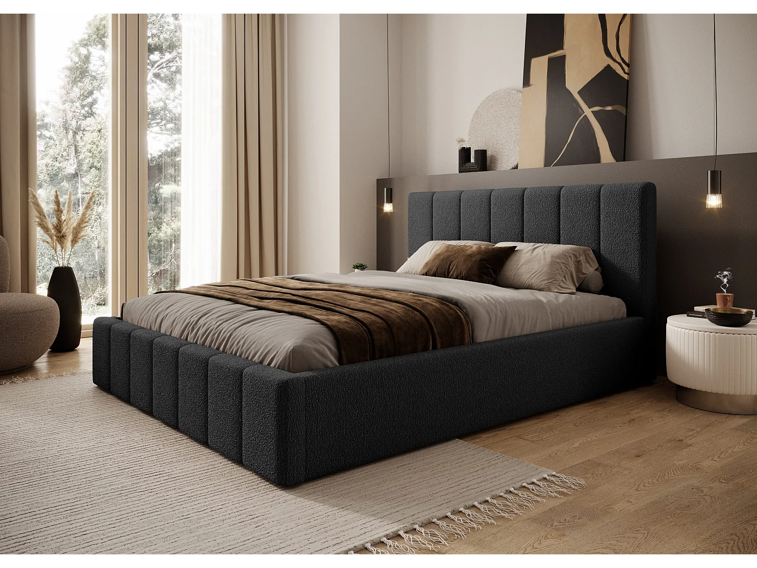 LIT TAPISSÉ avec coffre Slim Clennen 200x200 cm, noir (Anthology 19)